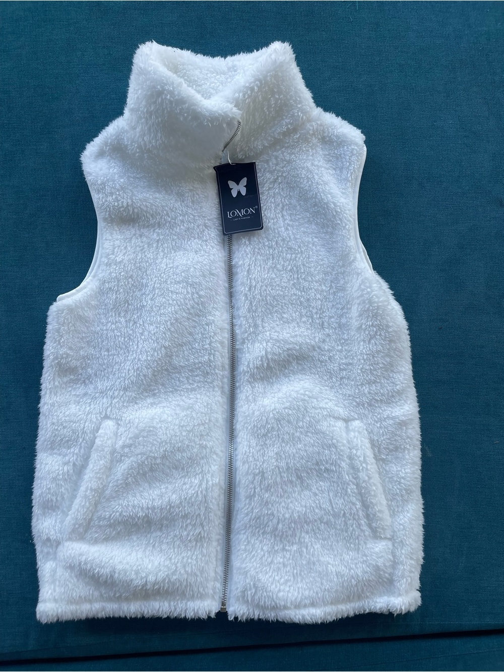 LOMON Women's White Sherpa Fleece Vest - Zip Front Cozy Layer